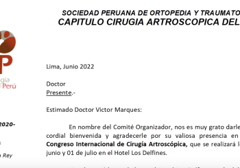 Participação no Xlll Congresso Internacional de Cirurgia Artroscópica do Perú